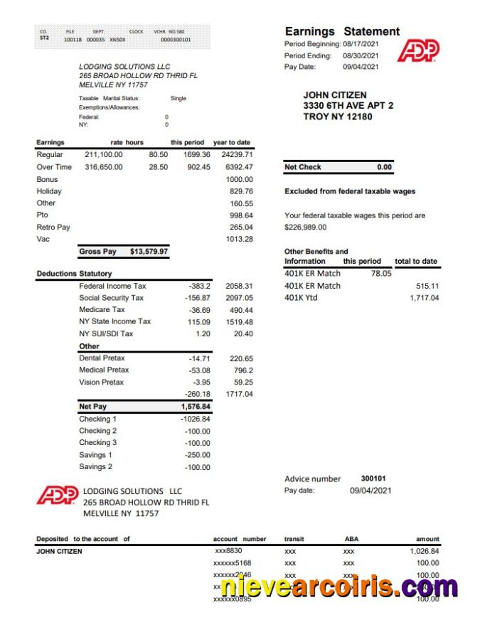 USA ADP business corporate earnings statement excel pdf